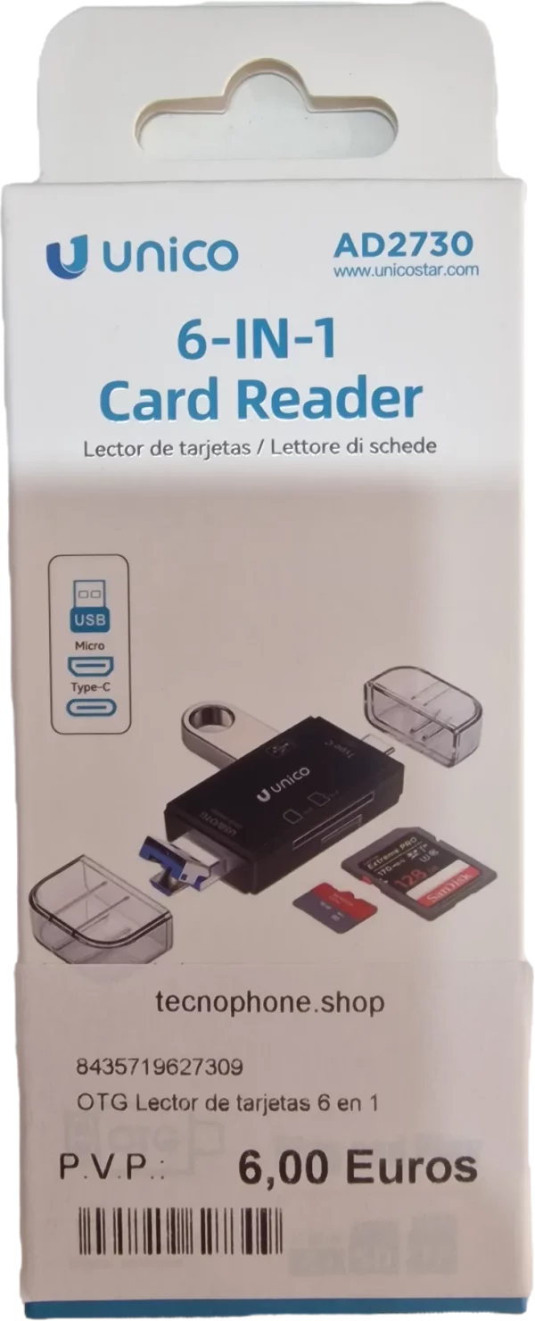OTG LECTOR DE TARJETAS 6 EN 1