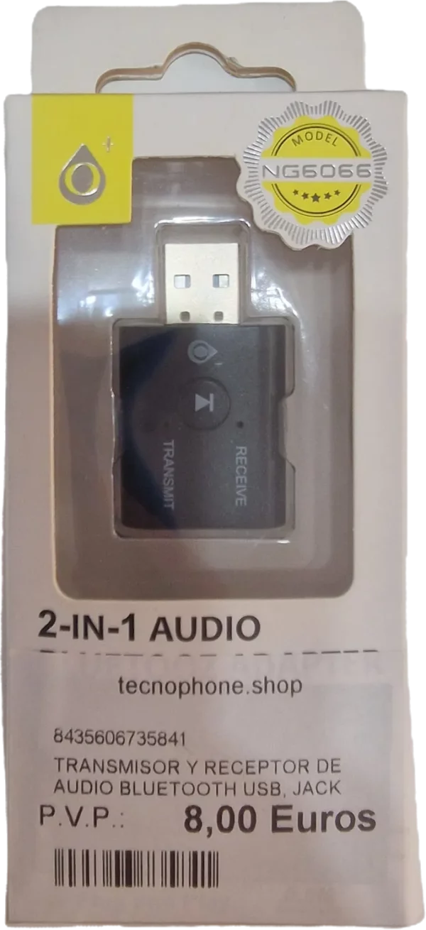 TRANSMISOR Y RECEPTOR DE AUDIO BLUETOOTH USB, JACK 3.5MM NG6066
