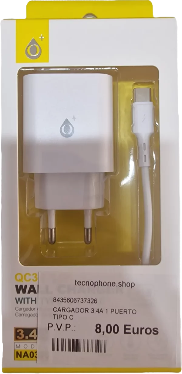 CARGADOR 3.4A 1 PUERTO TIPO C
