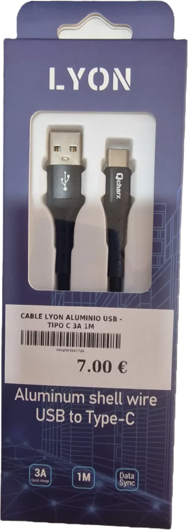 CABLE LYON ALUMINIO USB – TIPO C 3A 1M