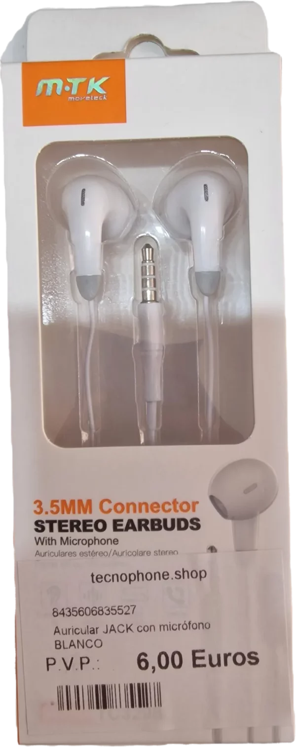 AURICULAR JACK CON MICRÓFONO BLANCO