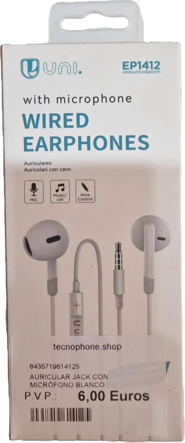 AURICULAR JACK CON MICRÓFONO BLANCO