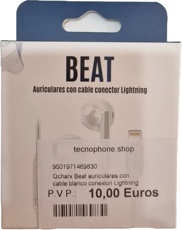 QCHARX BEAT AURICULARES CON CABLE BLANCO CONEXION LIGHTNING