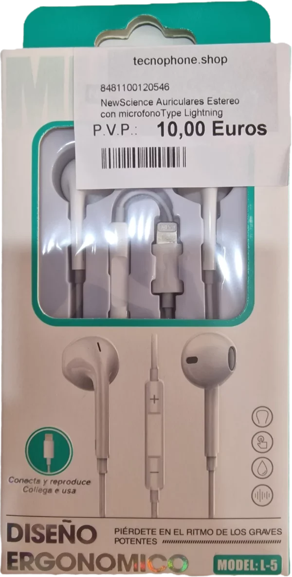 NEWSCIENCE AURICULARES ESTEREO CON MICROFONOTYPE LIGHTNING