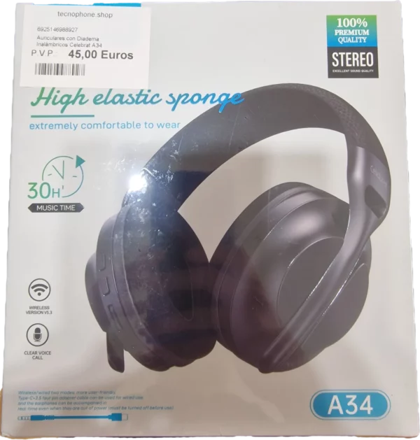 AURICULARES CON DIADEMA INALÁMBRICOS CELEBRAT A34 ESTÉREOS