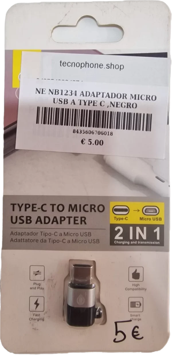 NE NB1234 ADAPTADOR MICRO USB A TYPE C ,NEGRO