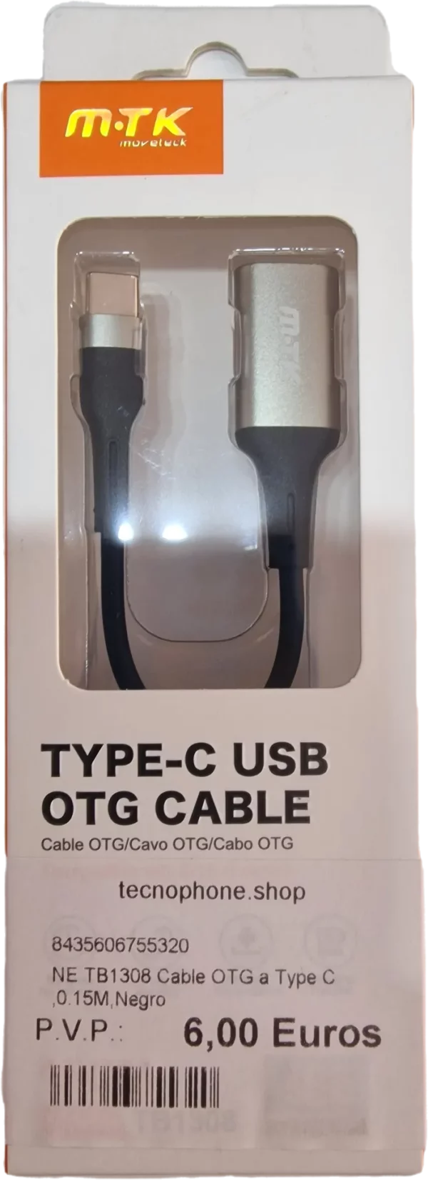 NE TB1308 CABLE OTG A TYPE C ,0.15M,NEGRO