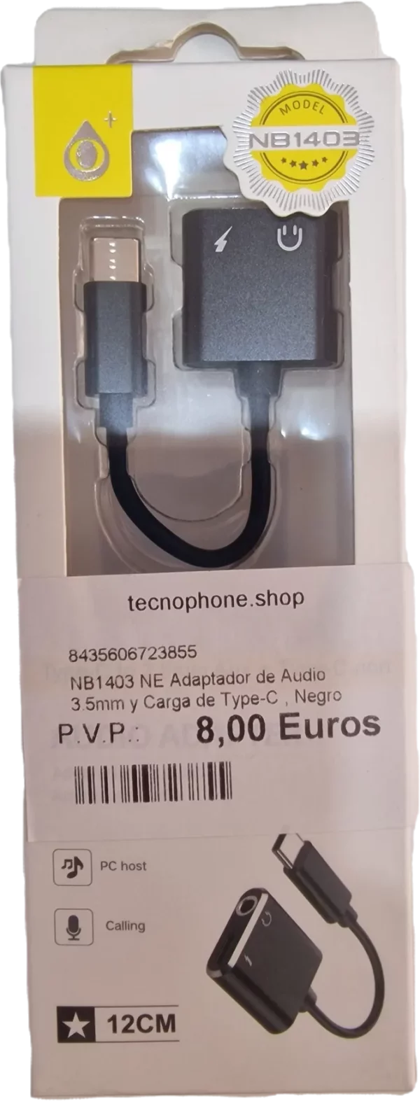 NB1403 NE ADAPTADOR DE AUDIO 3.5MM Y CARGA DE TYPE-C , NEGRO
