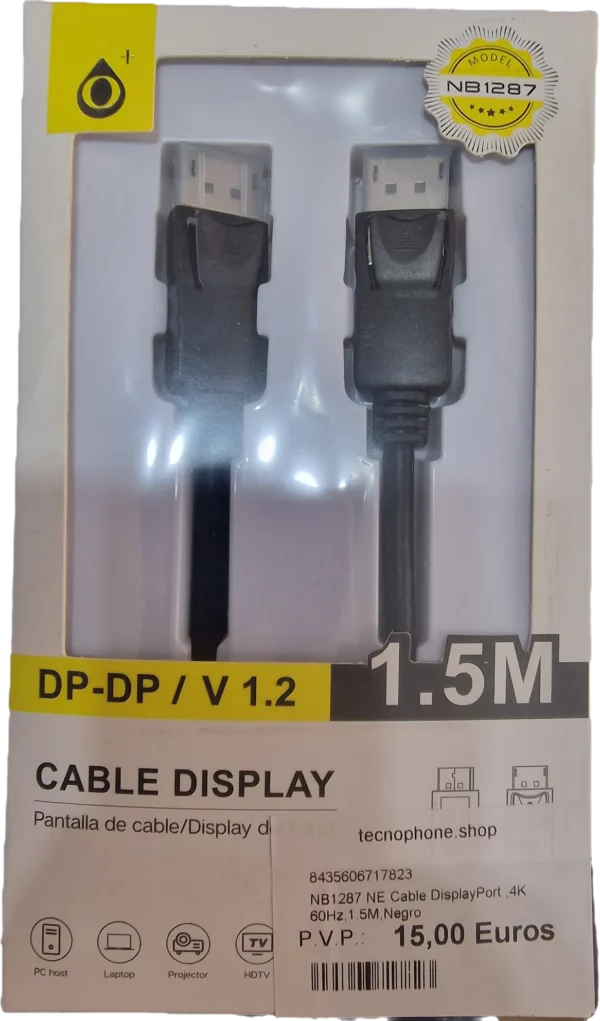 NB1287 NE CABLE DISPLAYPORT ,4K 60HZ,1.5M,NEGRO