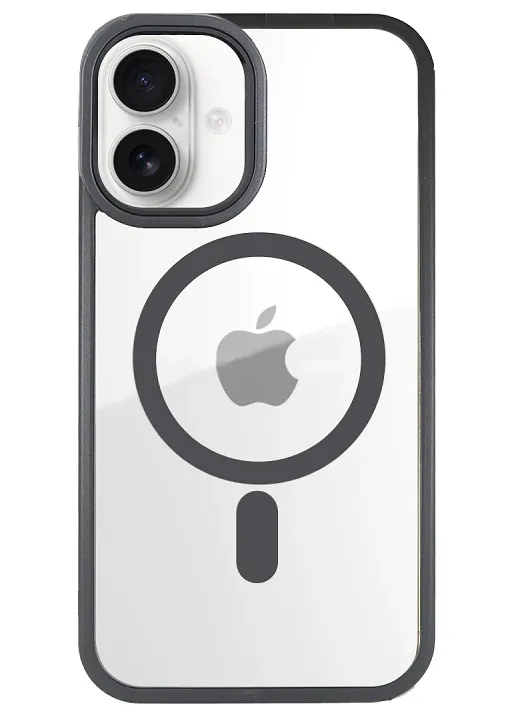 FUNDA PREMIUM TRANSPARTENTE BORDE COLOR MAGSAFE PARA IPHONE 16 PLUS NEGRA