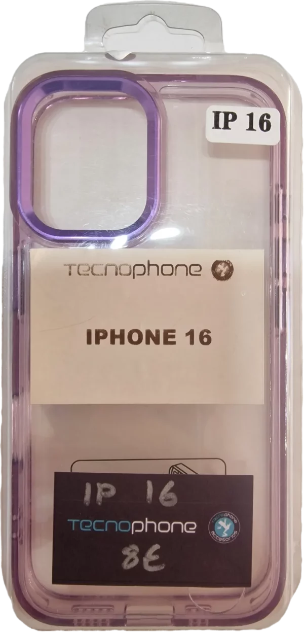FUNDA IPHONE 16 TRANSPARENTE DURO LILA
